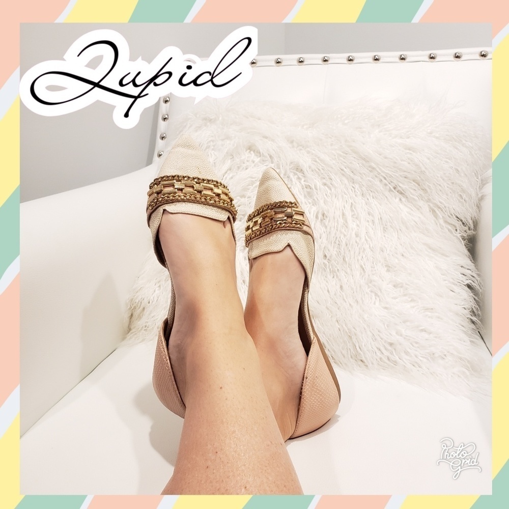 Flats slip on ballet work shoes 8 gold pointed toe